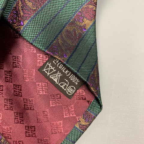 Vintage GIVENCHY Dark Green & Purple Diagonal Stripe Silk Tie