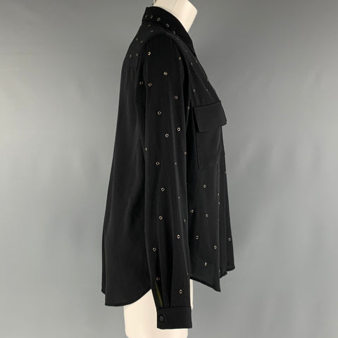 L'AGENCE Size S Black Polyester Grommets Patch Pockets Shirt