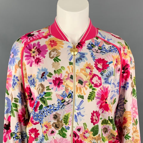ESCADA Taille 4 Veste bomber surdimensionnée en viscose florale blanche et fuchsia