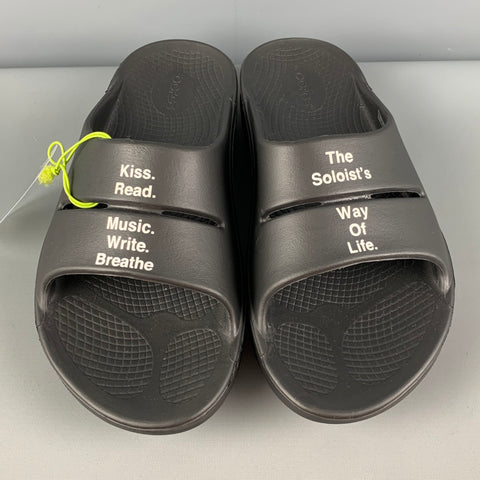 OOFOS for TAKAHIROMOIYASHITA Size 9 Black White Graphic Acetate Slip On Sandals