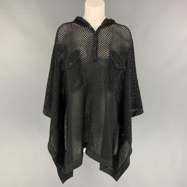 RALPH LAUREN Collection Size S Black Knit See Through Hooded Cape