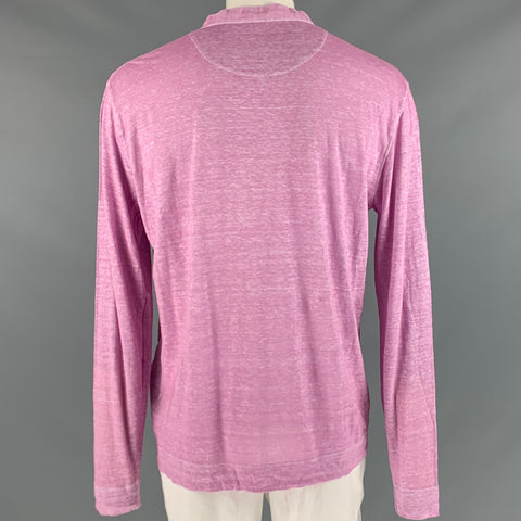 120% LINO Size 46 Pink Linen Henley Pullover
