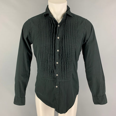 POLO by RALPH LAUREN Size S Black Pleated Cotton Button Up Long Sleeve Shirt