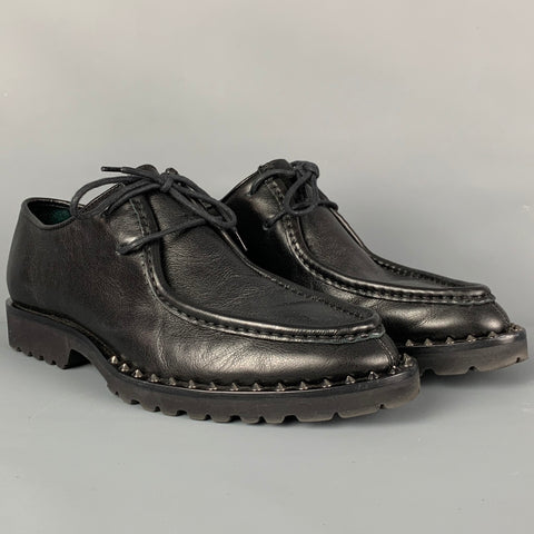 DSQUARED2 Worlds End Size 9 Black Leather Studded Lace Up Shoes