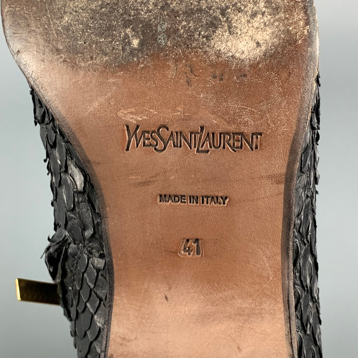 Vintage YVES SAINT LAURENT Size 8 Black Textured Leather Side Zipper Johnny Boots