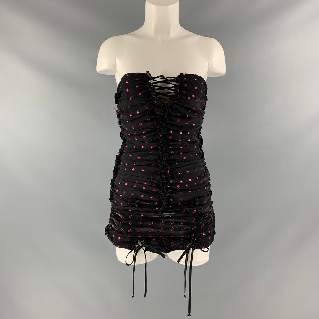 ATTICO Size 2 Black Raspberry Viscose Blend Dots Dress