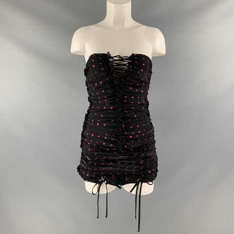 ATTICO Size 8 Black Raspberry Viscose Blend Dots Dress