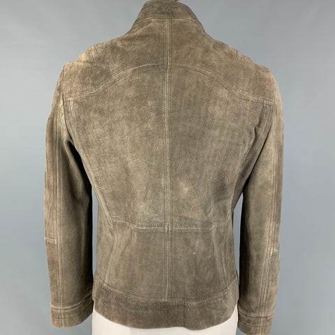 JUST CAVALLI Size 46 Moss Distressed Suede Zip Snaps Jacket