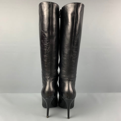 PRADA Talla 6 Botas altas de cuero negro