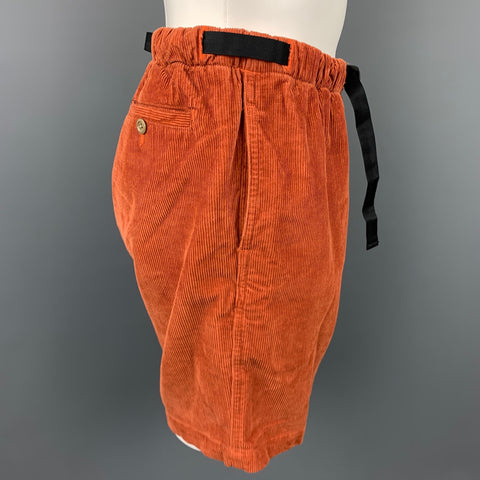 MONITALY Size M Orange Textured Corduroy Elastic Waistband Shorts