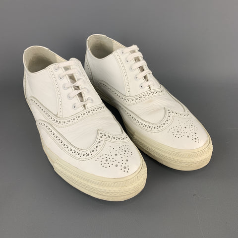 COMME des GARCONS HOMME PLUS Size 10 Perforated White Leather Wingtip Sneakers