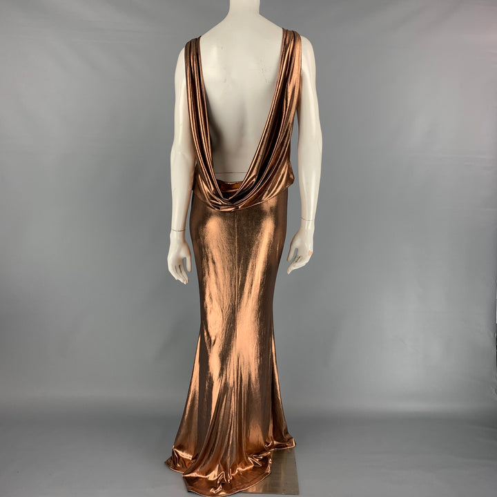 RACHEL ZOE Size 2 Copper Metallic Polyester Low Back Gown