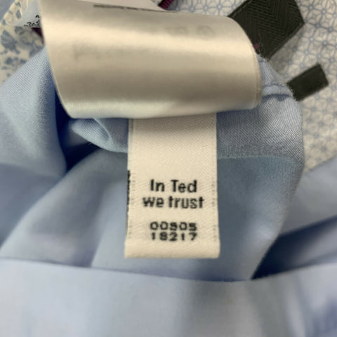 TED BAKER Size L Blue Cotton Elastane Hidden Placket Long Sleeve Shirt