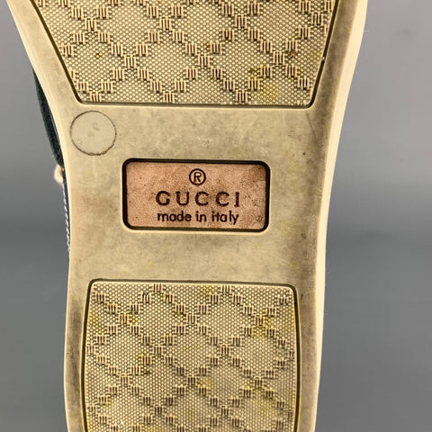 GUCCI Size 8.5 Blue & Beige Color Block Leather Boat Shoe Sneakers