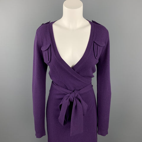 DIANE VON FURSTENBERG Taille S Robe portefeuille en laine tricotée violette
