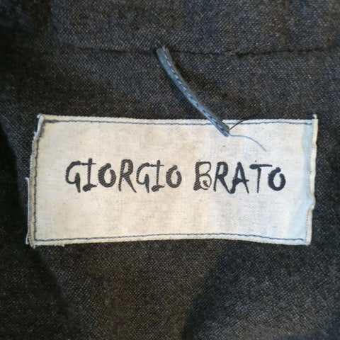 GIORGIO BRATO 38 Taupe Distressed Leather & Silk High Collar Jacket GIORGIO BRATO