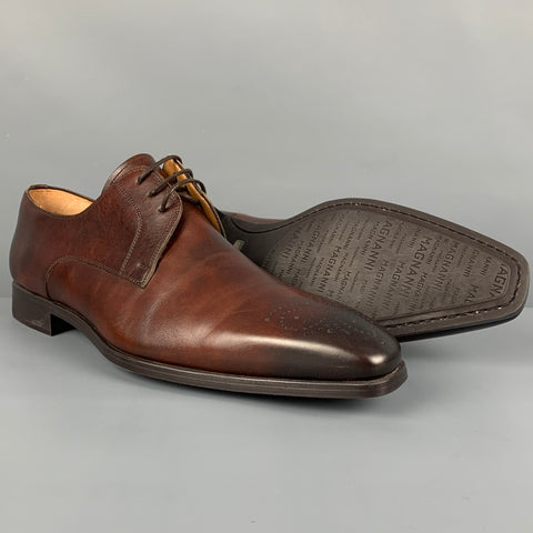MAGNANNI Size 10 Brown Antique Leather Lace Up Shoes