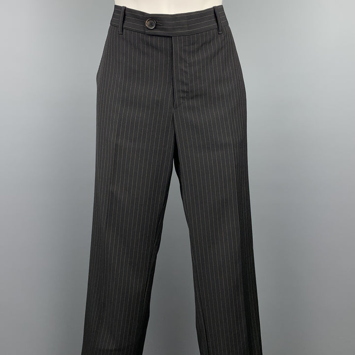GUCCI Size 6 Black Pinstripe Wool Dress Pants