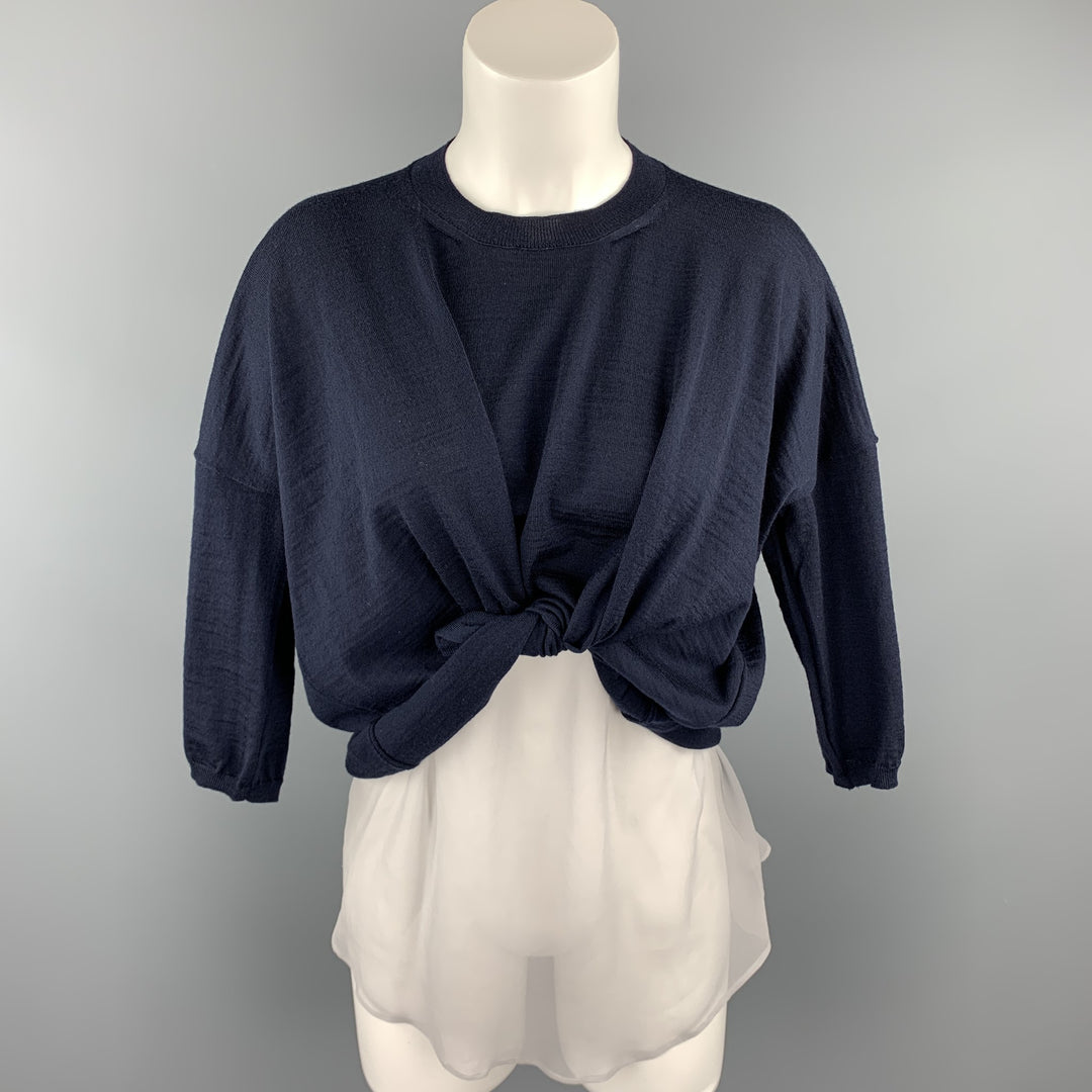 COMME des GARCONS Size S Navy Wool Silk Slip Short Sleeve Pullover