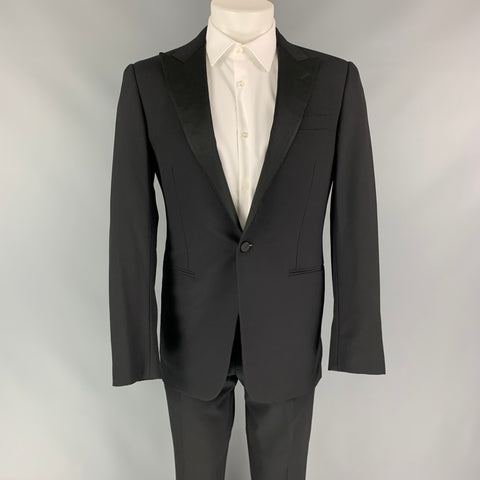 RALPH LAUREN Black Label Size 38 Regular Black Wool Peak Lapel Tuxedo Suit