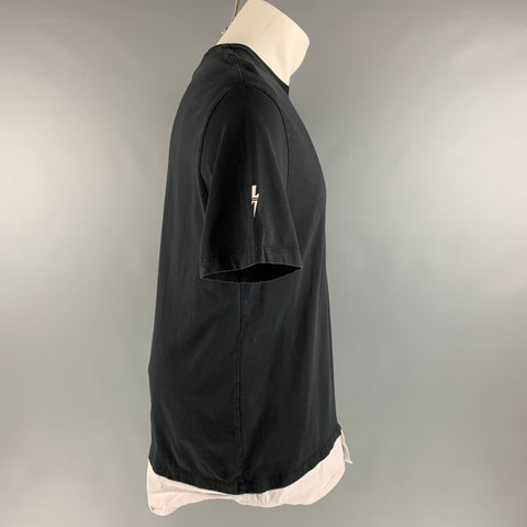 NEIL BARRETT Size M Black White Mixed Fabrics Cotton Short Sleeve T-shirt