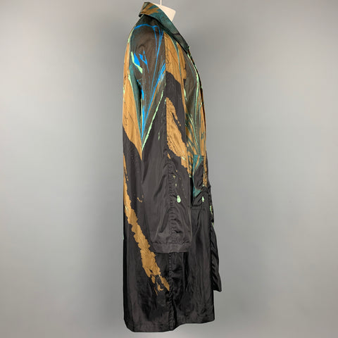 DRIES VAN NOTEN F/W 18 Size L Black & Brown Dyed Polyamide Hidden Zip Up Coat