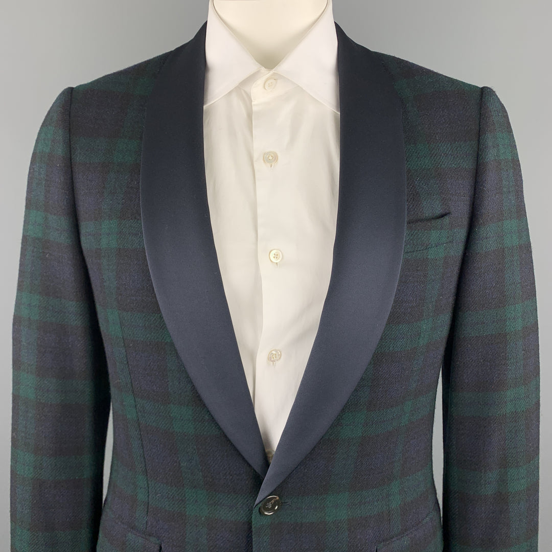 J CREW Chest Size 38 Regular Blackwatch Plaid Wool Shawl Collar Suit