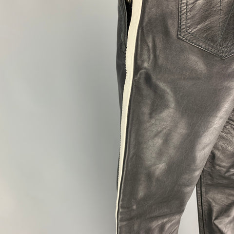 CUSTOM MADE Size 33 Black White Vertical Stripe Leather Casual Pants