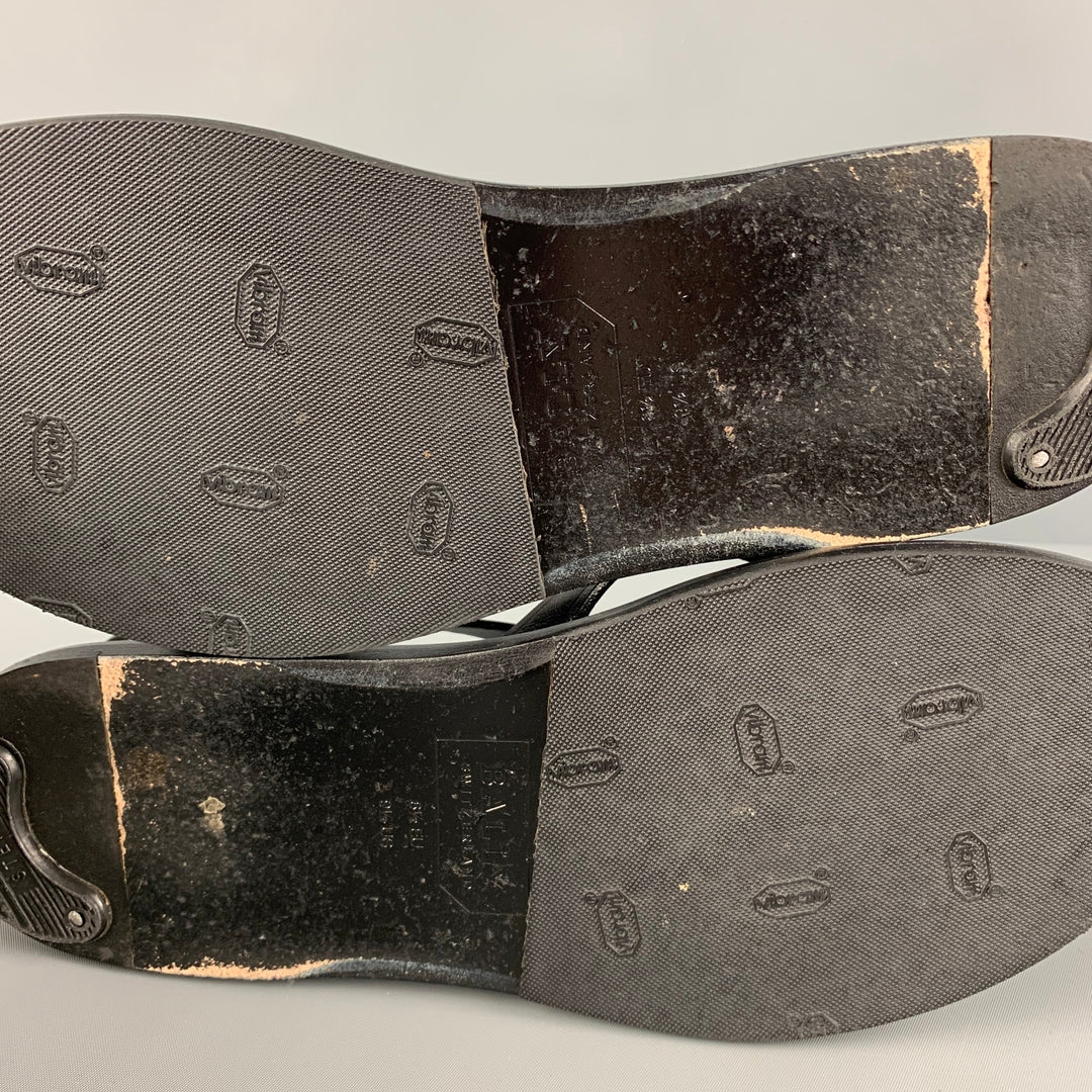 BALLY Size 9.5 Black Leather Thong Sandals