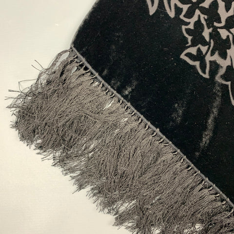 Écharpe à franges en velours bruni VINTAGE noir