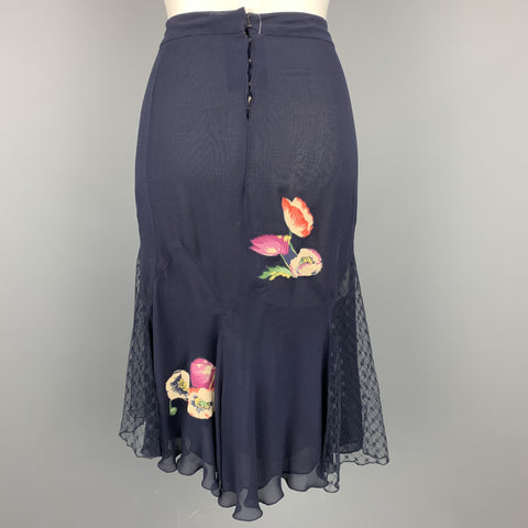 JIL STUART Size 6 Navy Floral Silk Lace Panel Skirt