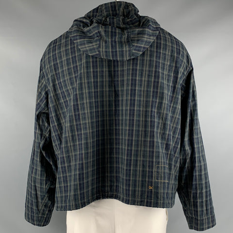 45rpm  Size XL Navy Green Plaid Cotton Zip & Buttons Jacket