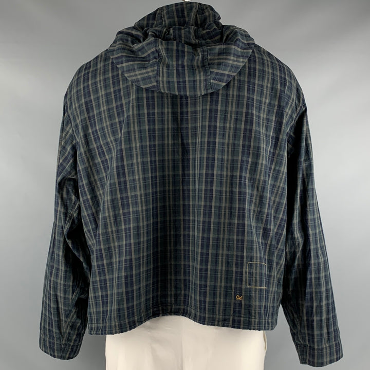 45rpm  Size XL Navy Green Plaid Cotton Zip & Buttons Jacket