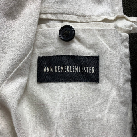 ANN DEMEULEMEESTER Size S Olive Cotton Ruffled Notch Lapel Sport Coat