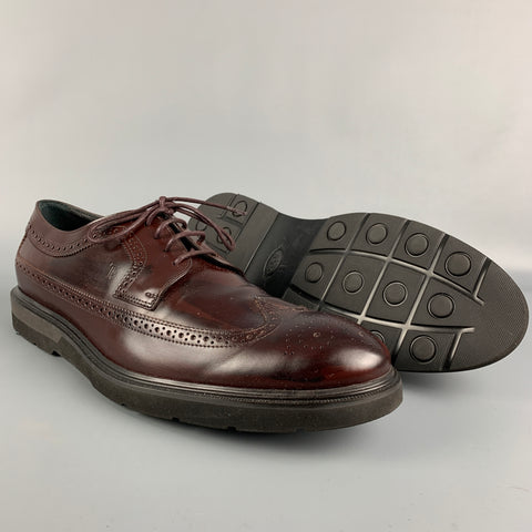 TOD'S Size 12.5 Burgundy Perforated Leather Wingtip Lace Up Shoes