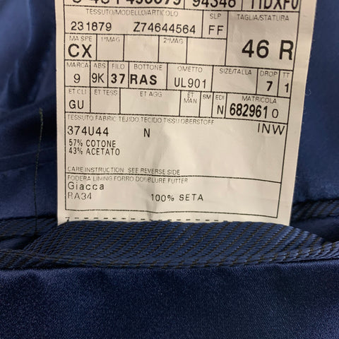 GUCCI Size 36 Regular Blue Cotton Acetate Notch Lapel Suit