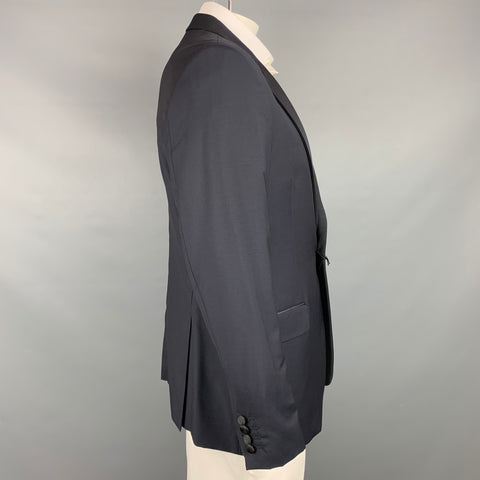 PAUL SMITH The Byard Taille 46 Manteau de sport à revers en laine noire régulière / Mohair Peak