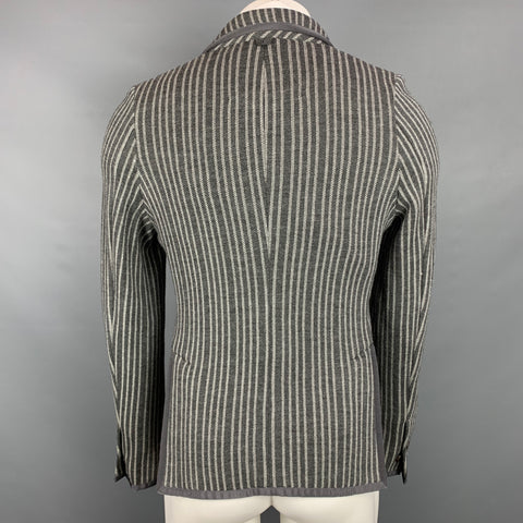 BLACK FLEECE Size 38 Grey & Beige Vertical Stripe Wool Sport Coat