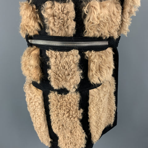 HOOD BY AIR Size 36 Black & Tan Fur Panel Layer Hooded Coat