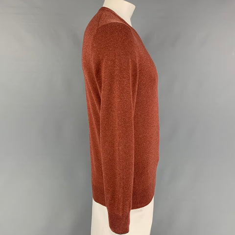 BRUNELLO CUCINELLI Size L Brick Knitted Cashmere V-Neck Sweater
