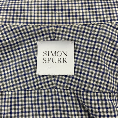 SIMON SPURR Size L Navy & White Checkered Cotton Button Up Long Sleeve Shirt