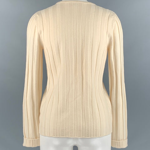 HERMES Size 6 Cream Virgin Wool Textured Sweater
