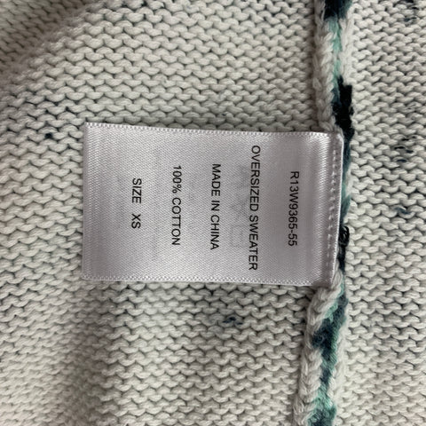 R13 Size XS Aqua & Black Zebra Print Cotton Distressed Oversized Pullover