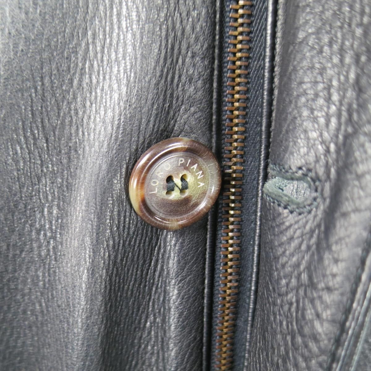 LORO PIANA 44 Black Leather Drawstring Waist Cashmere Lining LORO PIANA 44 Black Leather Drawstring Waist Cashmere Lining