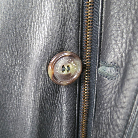 LORO PIANA 44 Black Leather Drawstring Waist Cashmere Lining 'Horsey'  Jacket