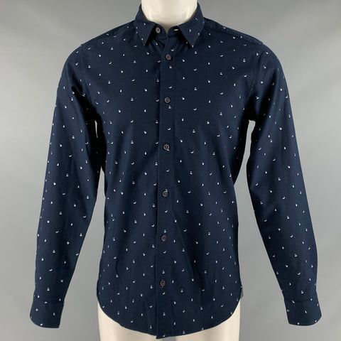 TED BAKER Size S Navy White Fruits Long Sleeve Shirt