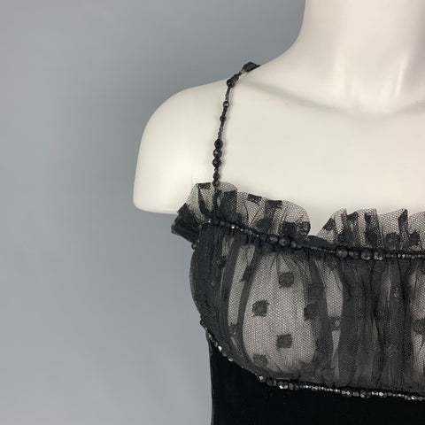 GUY LAROCHE Taille 10 Robe de cocktail à bretelles spaghetti en maille de soie viscose noire
