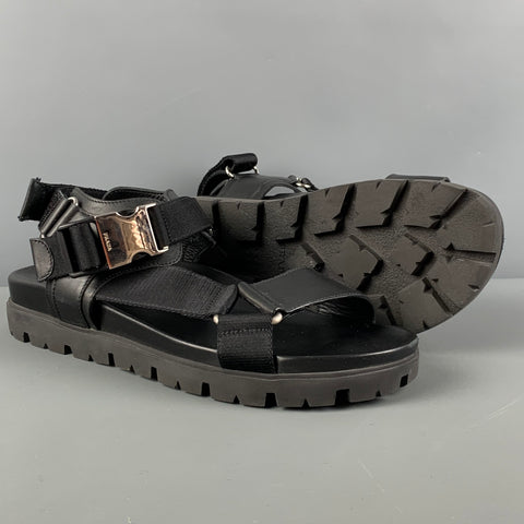 PRADA Size 8 Black Leather Belted Buckle Sandals