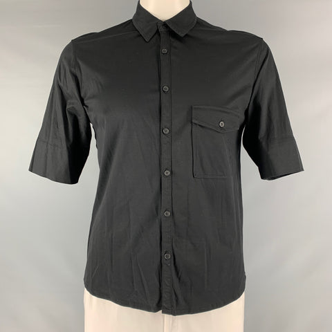 LEMAIRE Size L Black Solid Cotton Button Up Short Sleeve Shirt