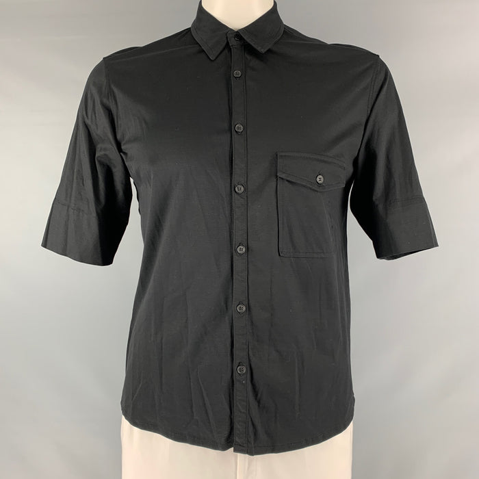 LEMAIRE Taille L Chemise à manches courtes boutonnée en coton uni noir
